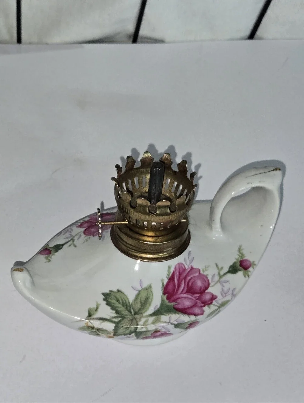Vintage Miniature White Porcelain  Genie Oil Lamp